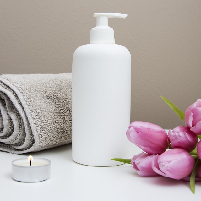 Folded spa towels with flowers